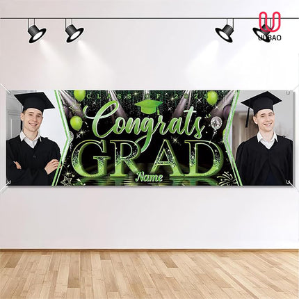UUBAO Custom Graduation Party Decorations Personalization Banner Class of 2025 Backdrop (Light Green）