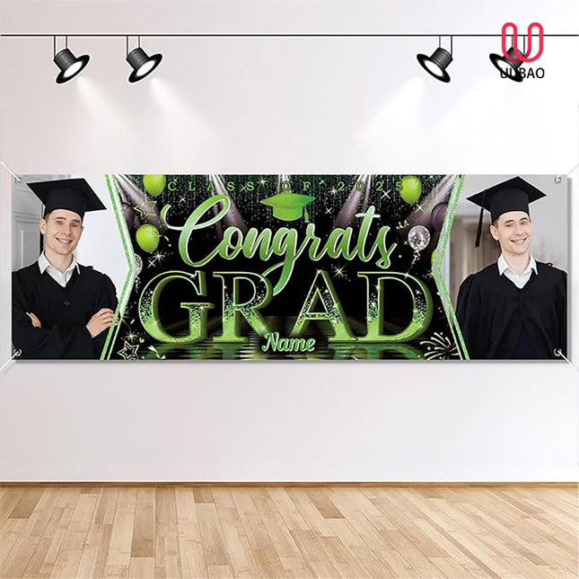UUBAO Custom Graduation Party Decorations Personalization Banner Class of 2025 Backdrop (Light Green）