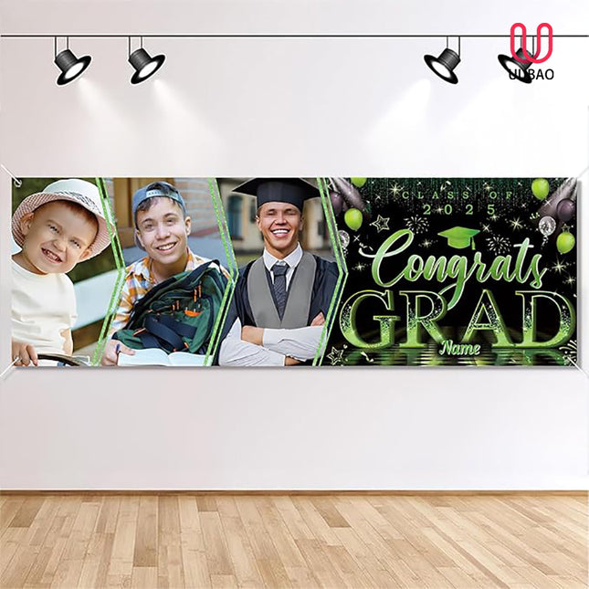 UUBAO Custom Graduation Party Decorations Personalization Banner Class of 2025 Backdrop (Light Green）