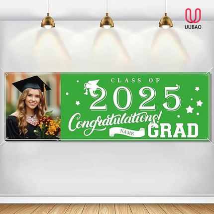 UUBAO Custom Graduation Party Decorations Personalization Banner Class of 2025 Backdrop (Light Green）