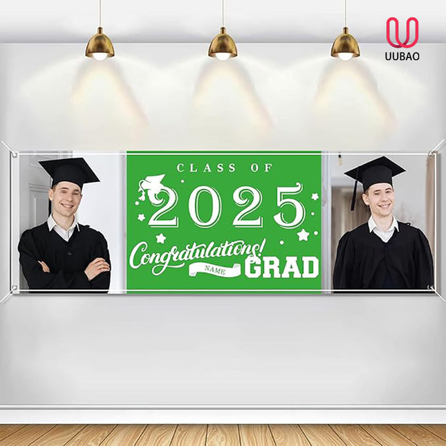 UUBAO Custom Graduation Party Decorations Personalization Banner Class of 2025 Backdrop (Light Green）