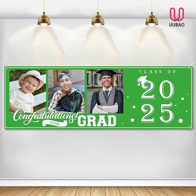 UUBAO Custom Graduation Party Decorations Personalization Banner Class of 2025 Backdrop (Light Green）