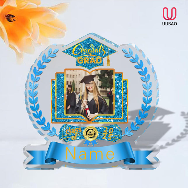 UUBAO Customized Graduation Plaque with Single Picture Custom Picture 2025 Congrats Grad Crystal Desktop Farewell Keepsake Gift (Sky Blue)