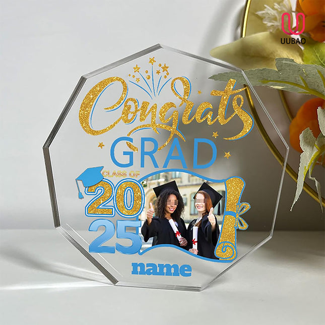 UUBAO Personalized Graduation Gift Class of 2025 Desk Paperweight Farewell Memorial Decorative Signs Plaques with Photo (Sky Blue)