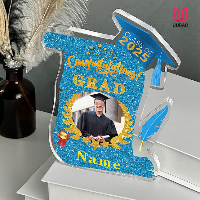 UUBAO Personalized Graduation Gift Class of 2025 Desk Paperweight Farewell Memorial Decorative Signs Plaques with Photo (Sky Blue)