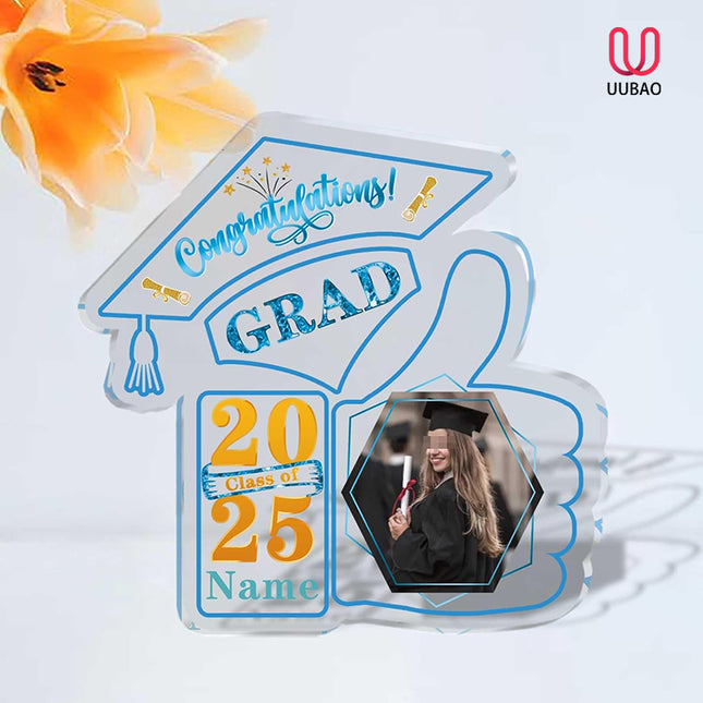 UUBAO Personalized Graduation Decorative Signs Plaques Class of 2024 Desk Paperweight Farewell Memorial Gift with Photo(Sky Blue)