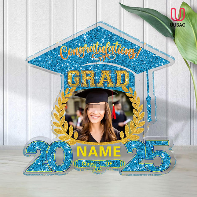 UUBAO Customized Graduation Plaque with Photo Crystal Desktop Keepsake Gift (Sky Blue)