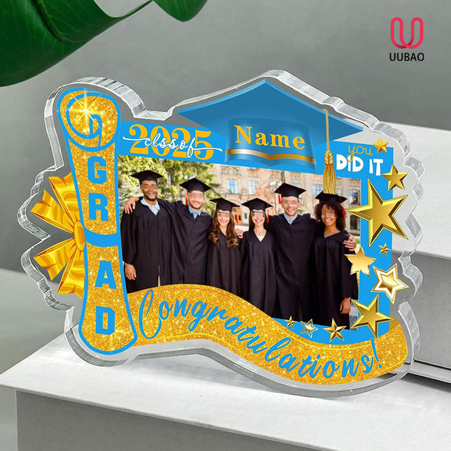 UUBAO Customized Graduation Plaque with Photo Crystal Desktop Keepsake Gift (Sky Blue)