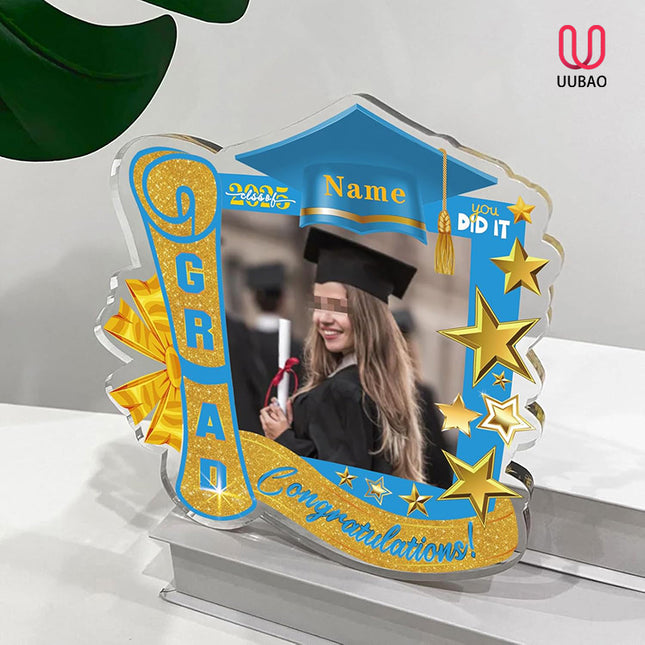 UUBAO Customized Graduation Plaque with Single Picture Custom Picture 2025 Congrats Grad Crystal Desktop Farewell Keepsake Gift (Sky Blue)