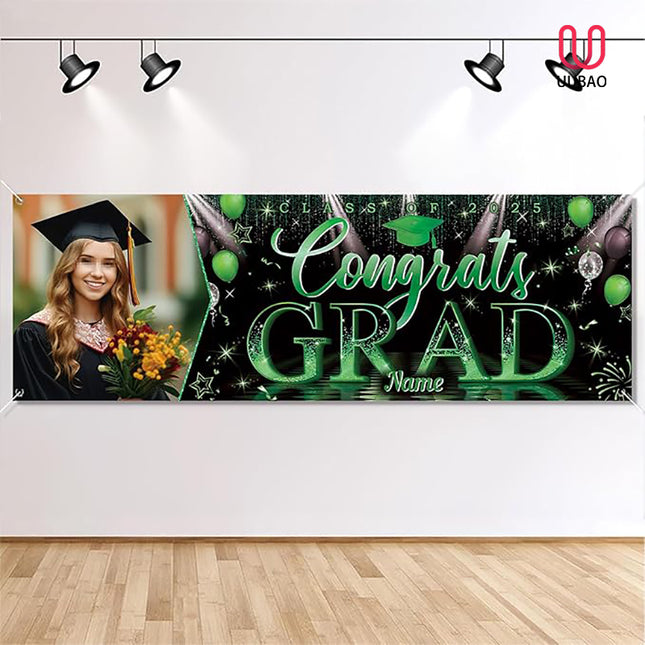 UUBAO Custom Graduation Party Decorations Personalization Banner Class of 2025 Backdrop (Dark Green）