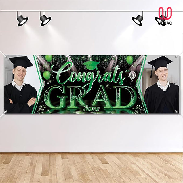 UUBAO Custom Graduation Party Decorations Personalization Banner Class of 2025 Backdrop (Dark Green）