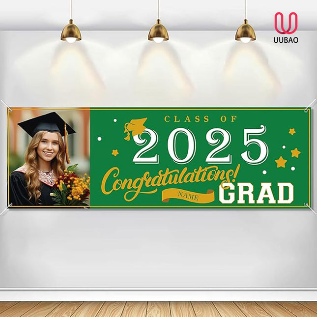 UUBAO Custom Graduation Party Decorations Personalization Banner Class of 2025 Backdrop (Dark Green）