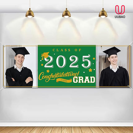 UUBAO Custom Graduation Party Decorations Personalization Banner Class of 2025 Backdrop (Dark Green）