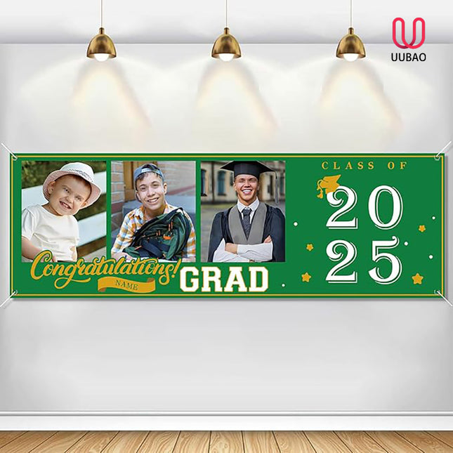 UUBAO Custom Graduation Party Decorations Personalization Banner Class of 2025 Backdrop (Dark Green）