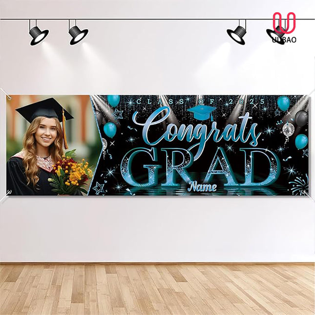 UUBAO Custom Graduation Party Decorations Personalization Banner Class of 2025 Backdrop (Sky Blue）