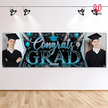 UUBAO Custom Graduation Party Decorations Personalization Banner Class of 2025 Backdrop (Sky Blue）