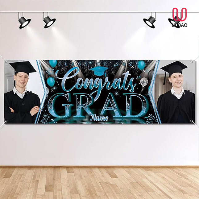 UUBAO Custom Graduation Party Decorations Personalization Banner Class of 2025 Backdrop (Sky Blue）