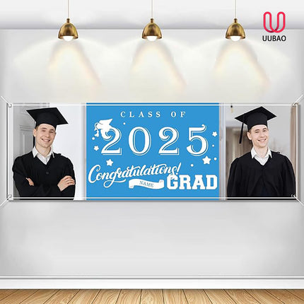UUBAO Custom Graduation Party Decorations Personalization Banner Class of 2025 Backdrop (Sky Blue）