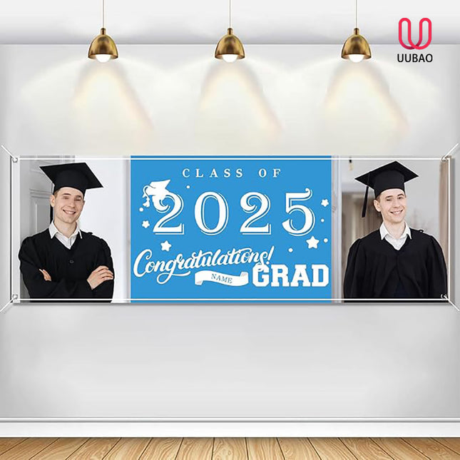 UUBAO Custom Graduation Party Decorations Personalization Banner Class of 2025 Backdrop (Sky Blue）
