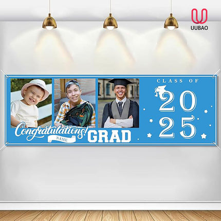 UUBAO Custom Graduation Party Decorations Personalization Banner Class of 2025 Backdrop (Sky Blue）