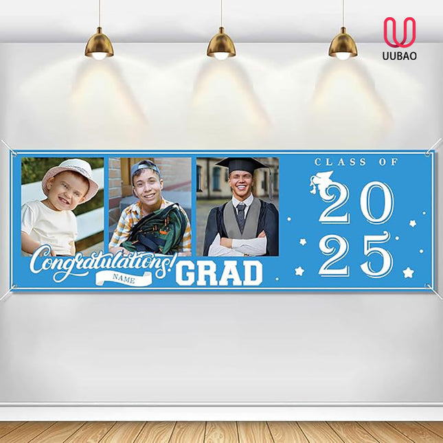 UUBAO Custom Graduation Party Decorations Personalization Banner Class of 2025 Backdrop (Sky Blue）