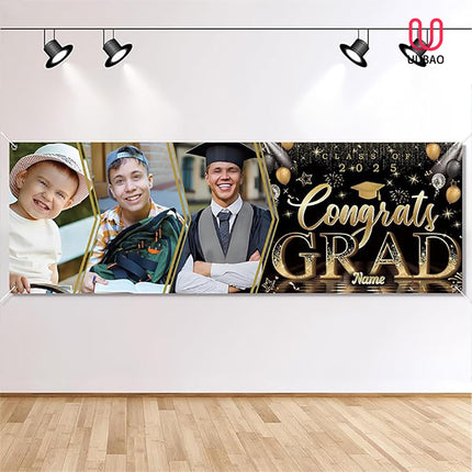 UUBAO Custom Graduation Party Decorations Personalization Banner Class of 2025 Backdrop (Champagne）