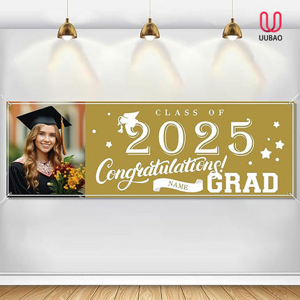 UUBAO Custom Graduation Party Decorations Personalization Banner Class of 2025 Backdrop (Champagne）