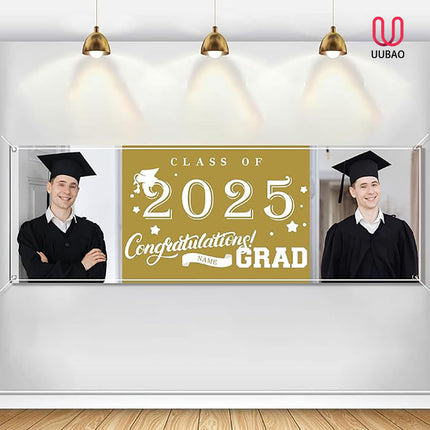 UUBAO Custom Graduation Party Decorations Personalization Banner Class of 2025 Backdrop (Champagne）
