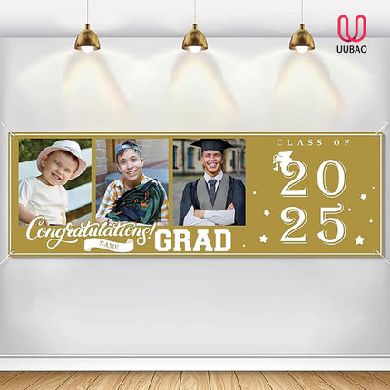 UUBAO Custom Graduation Party Decorations Personalization Banner Class of 2025 Backdrop (Champagne）