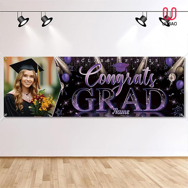 UUBAO Custom Graduation Party Decorations Personalization Banner Class of 2025 Backdrop (Purple）