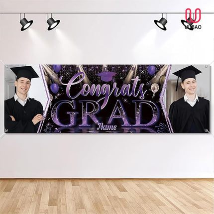 UUBAO Custom Graduation Party Decorations Personalization Banner Class of 2025 Backdrop (Purple）