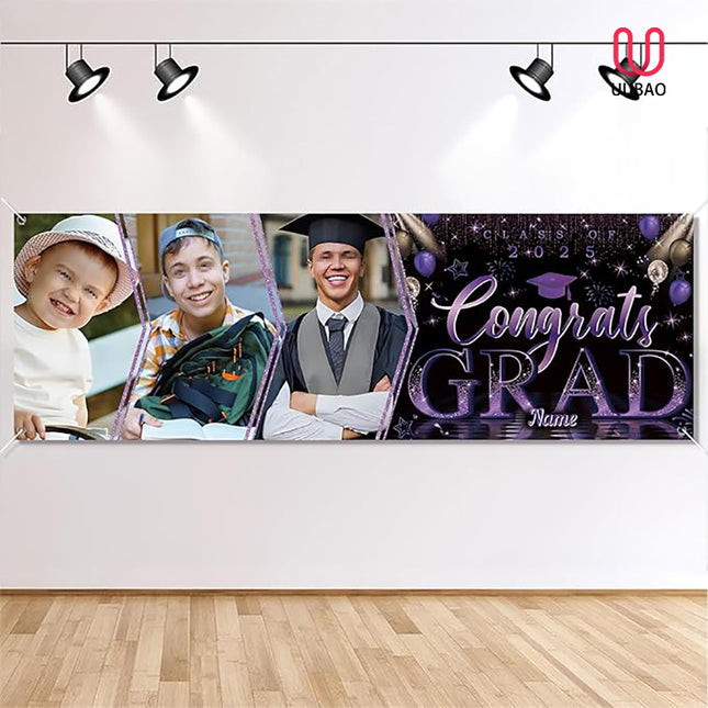 UUBAO Custom Graduation Party Decorations Personalization Banner Class of 2025 Backdrop (Purple）
