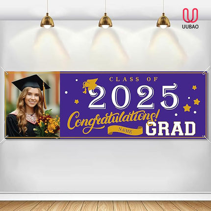UUBAO Custom Graduation Party Decorations Personalization Banner Class of 2025 Backdrop (Purple）