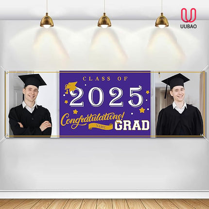 UUBAO Custom Graduation Party Decorations Personalization Banner Class of 2025 Backdrop (Purple）