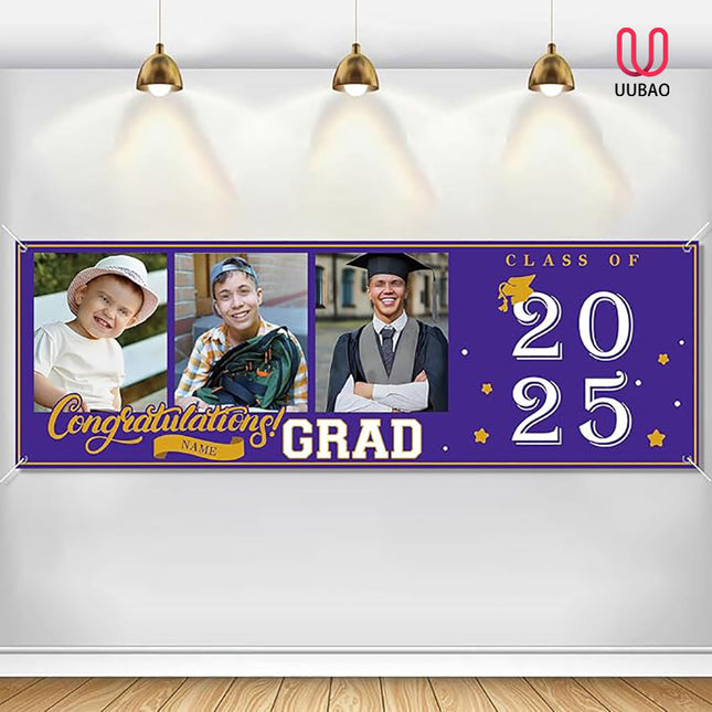 UUBAO Custom Graduation Party Decorations Personalization Banner Class of 2025 Backdrop (Purple）