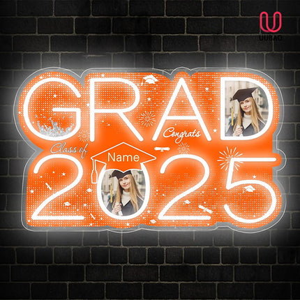 UUBAO Personalized Graduation Gift Neon Signs Congrats Grad LED Light Signs with Photo 2025 Party Backdrop Light Sign Decor (Orange)
