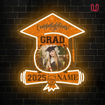 UUBAO Custom Graduation Gift LED Neon Signs Class of 2025 Personalized Photo Congrats Grad USB Powered (Orange)