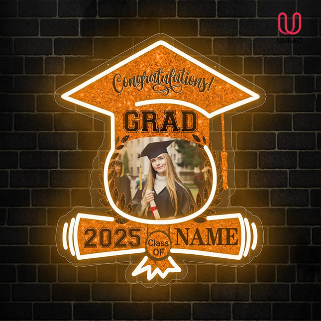 UUBAO Custom Graduation Gift LED Neon Signs Class of 2025 Personalized Photo Congrats Grad USB Powered (Orange)