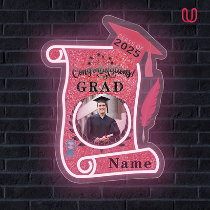 UUBAO Custom Graduation Gift LED Neon Signs Class of 2025 Personalized Photo Congrats Grad USB Powered (Pink)