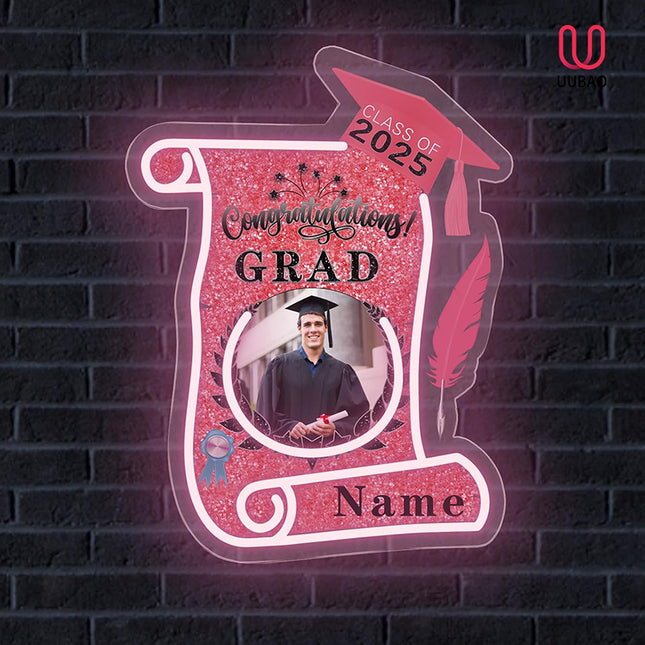 UUBAO Custom Graduation Gift LED Neon Signs Class of 2025 Personalized Photo Congrats Grad USB Powered (Pink)