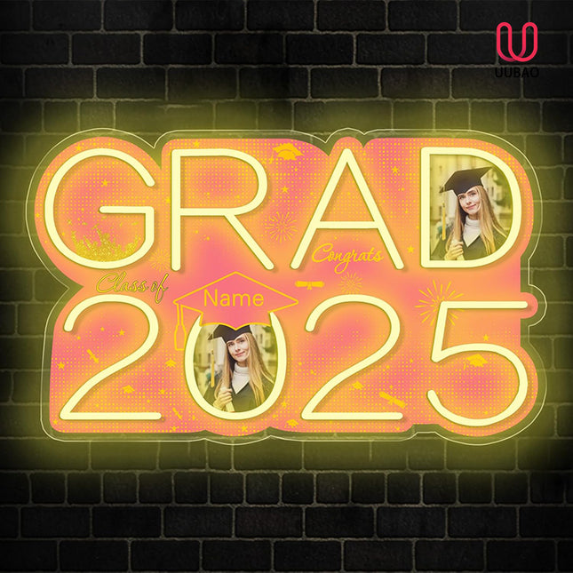 UUBAO Personalized Graduation Gift Neon Signs Congrats Grad LED Light Signs with Photo 2025 Party Backdrop Light Sign Decor (Pink)