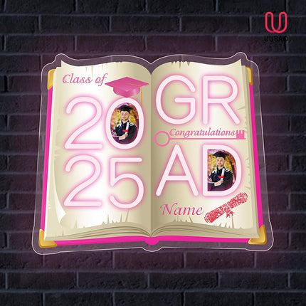 UUBAO Personalized Graduation Gift Neon Signs Congrats Grad LED Light Signs with Photo 2025 Party Backdrop Light Sign Decor (Pink)