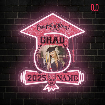 UUBAO Custom Graduation Gift LED Neon Signs Class of 2025 Personalized Photo Congrats Grad USB Powered (Pink)
