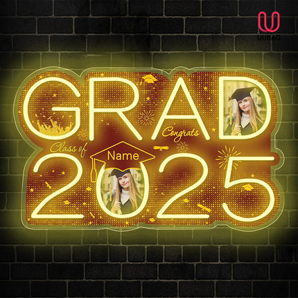 UUBAO Personalized Graduation Gift Neon Signs Congrats Grad LED Light Signs with Photo 2025 Party Backdrop Light Sign Decor (Maroon)