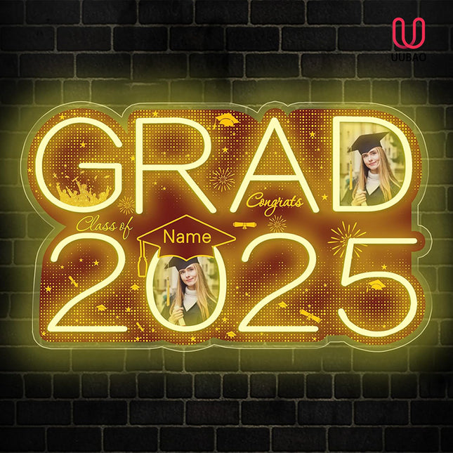 UUBAO Personalized Graduation Gift Neon Signs Congrats Grad LED Light Signs with Photo 2025 Party Backdrop Light Sign Decor (Maroon)