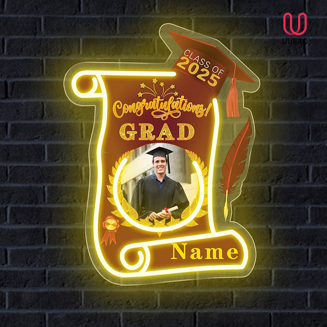 UUBAO Custom Graduation Gift LED Neon Signs Class of 2025 Personalized Photo Congrats Grad USB Powered (Maroon)