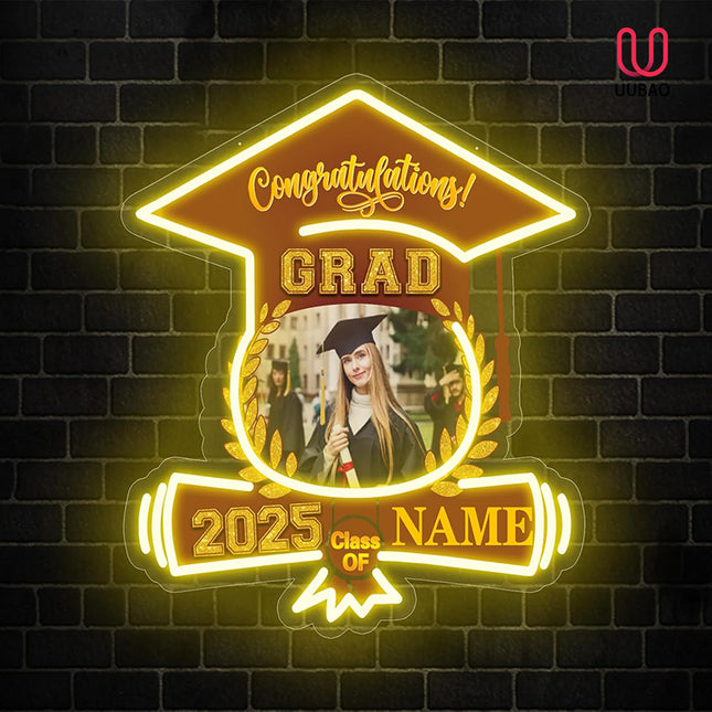 UUBAO Custom Graduation Gift LED Neon Signs Class of 2025 Personalized Photo Congrats Grad USB Powered (Maroon)