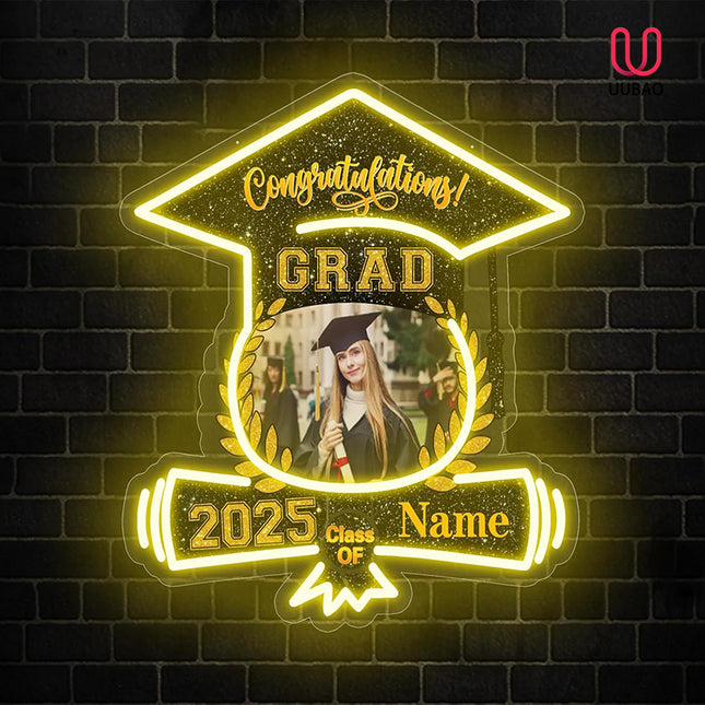 UUBAO Custom Graduation Gift LED Neon Signs Class of 2025 Personalized Photo Congrats Grad USB Powered (Black and Gold)