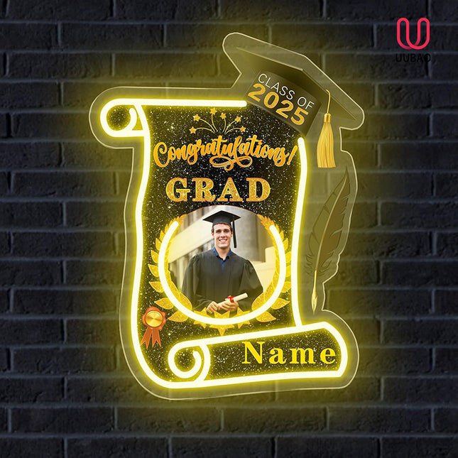 UUBAO Custom Graduation Gift LED Neon Signs Class of 2025 Personalized Photo Congrats Grad USB Powered (Black and Gold)