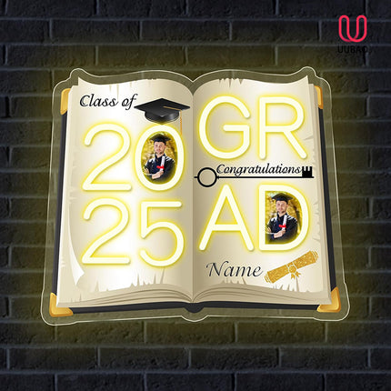 UUBAO Personalized Graduation Gift Neon Signs Congrats Grad LED Light Signs with Photo 2025 Party Backdrop Light Sign Decor (Black and Gold)